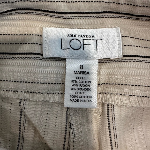 NWOT The Loft Marisa Sz: 8 Wide Leg Cream Vertical Striped Dress Pant w/tie Belt - Picture 7 of 13